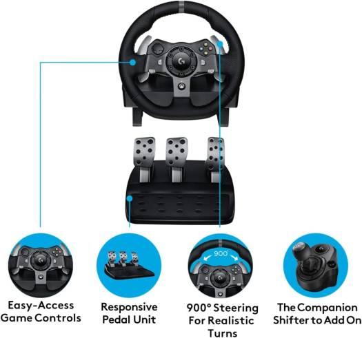 Logitech G920 Driving Force Racing Wheel & Floor Pedals, Real Force Feedback, Stainless Steel Paddle Shifters, Leather Steering Wheel Cover for Xbox Series X|S, Xbox One, PC, Mac, Black | 941-000124 - eBuy UAE